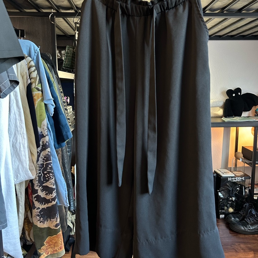 Black Wide-Leg Pants with Tie Waist